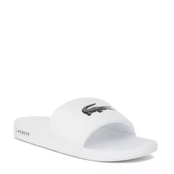 mens white lacoste flip flops
